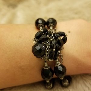 VINTAGE Miriam Haskell Black Bead Bracelet